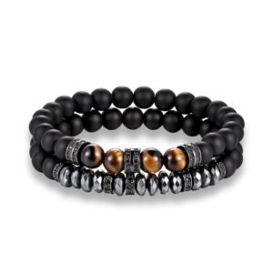 Men’s Handmade Beaded Stone Bracelets 2 Pcs Set